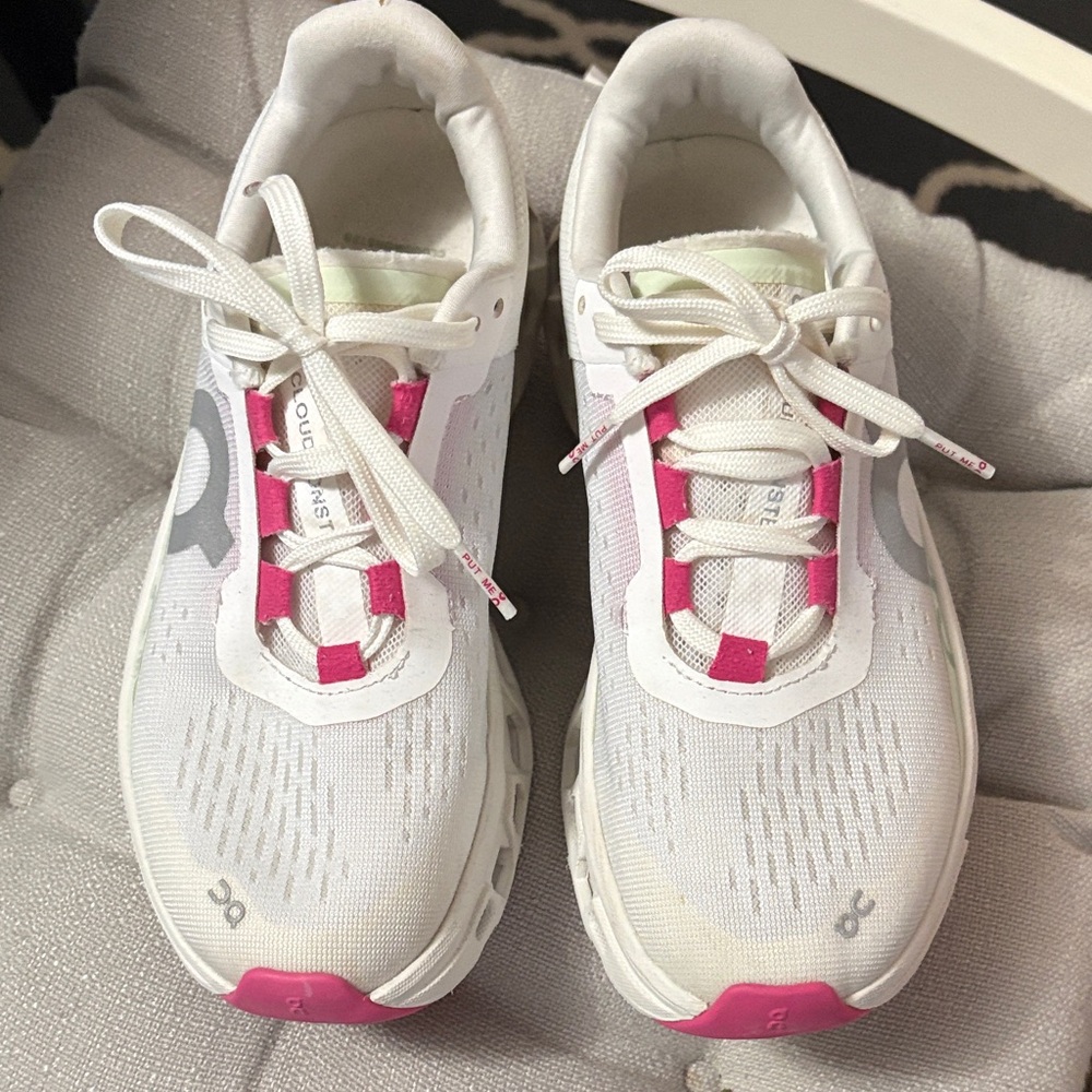 On Running White Sneakers with Pink Accents
